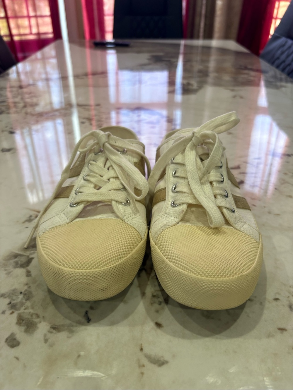Gola Women's Lace-Up Sneakers in Cream and Gold Stripe